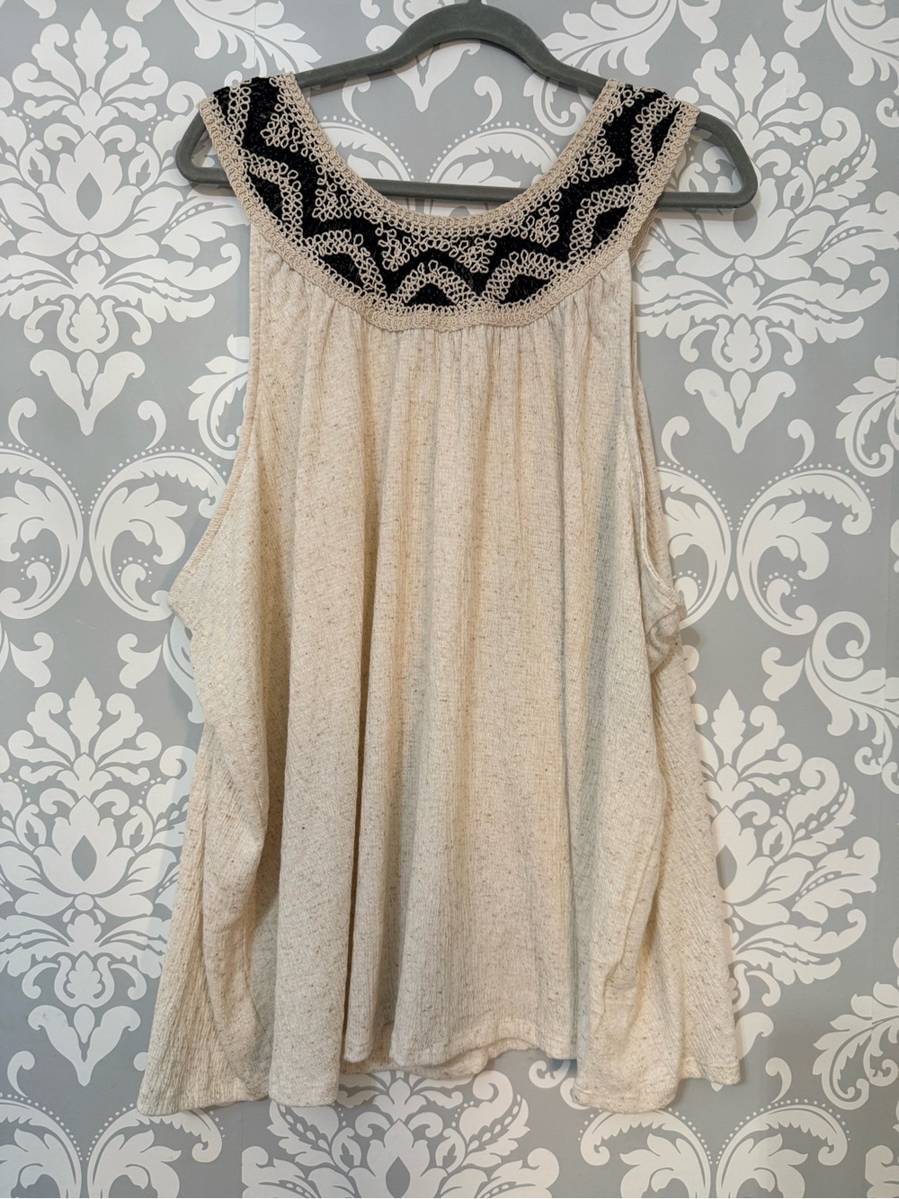 🌿2/$25 • Lily Morgan Boho Crochet Yoke Cream Tank Top